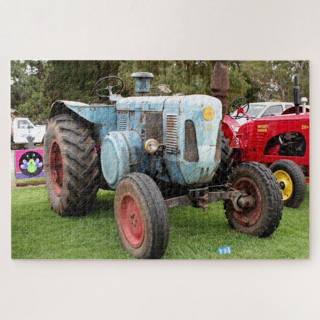 Old blue vintage tractor jigsaw puzzle (Horizontal)