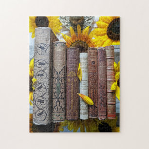 Old Books and Sunflowers Jigsaw Puzzle