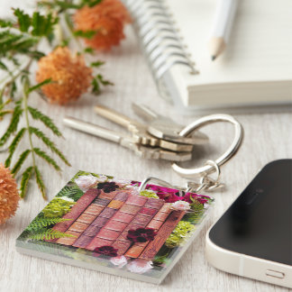 Old Books & Burgundy Blooms Key Ring