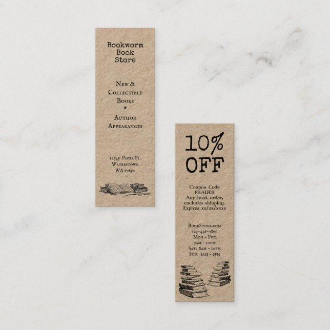 Old Books Editable Store Discount Mini Business Card (Front/Back)