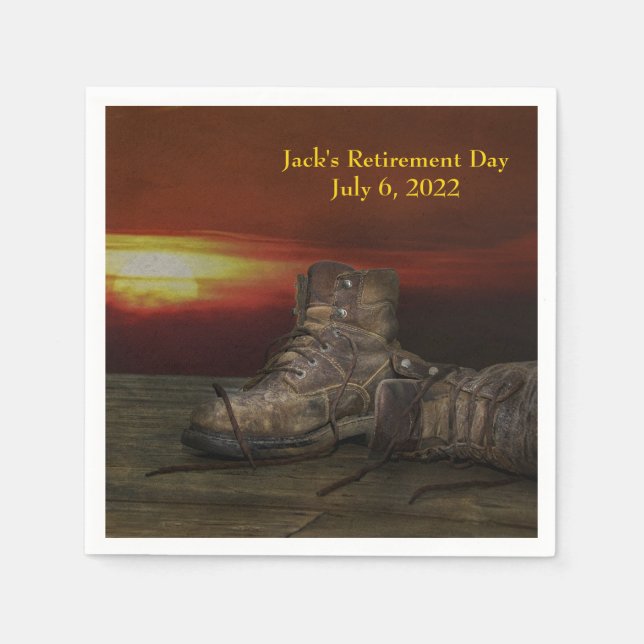 old boots and sunset for Retirement Party Napkin (Front)