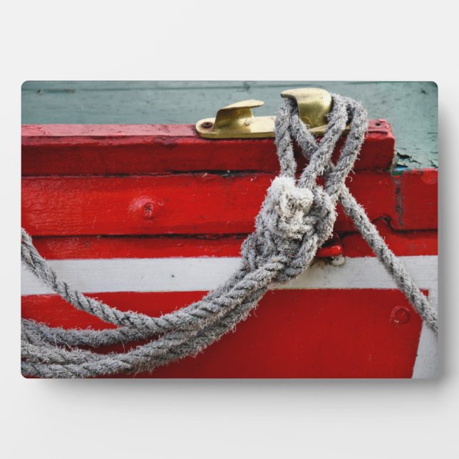 Old Bow Ropes On Brass Cleat On Canal Boat Plaque (Front)