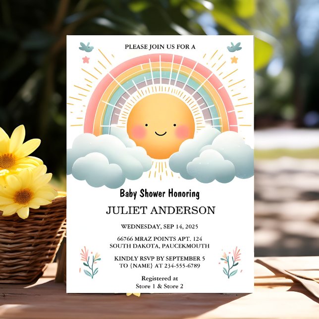 Old Boy Pink Unique Sky Cloud Sunshine Baby Shower Invitation (Creator Uploaded)