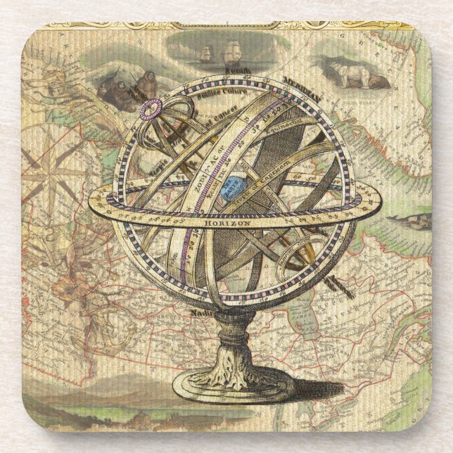 Old British America Explore Polar Bear Compass Map Coaster (Front)
