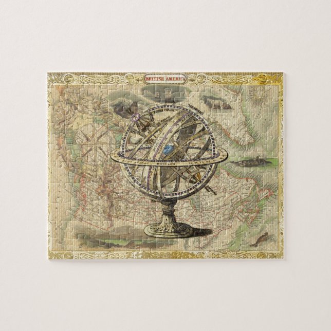 Old British America Explore Polar Bear Compass Map Jigsaw Puzzle (Horizontal)