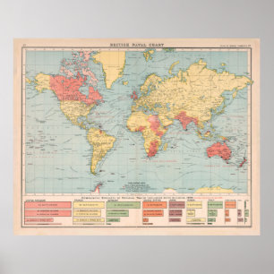 Old British Empire Naval Warship Map (1907)  Poster