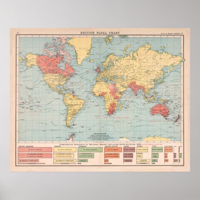 Old British Empire Naval Warship Map (1907)  Poster (Front)