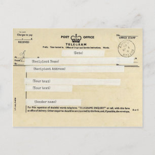 Old British post office telegram (Customisable) Postcard