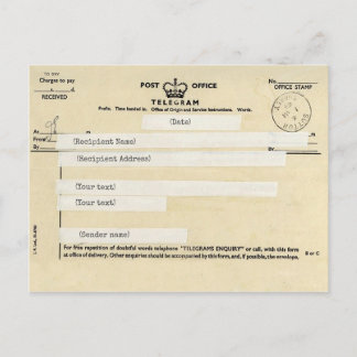 Old British post office telegram (Customisable) Postcard