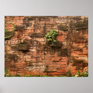 Old broken brick wall poster
