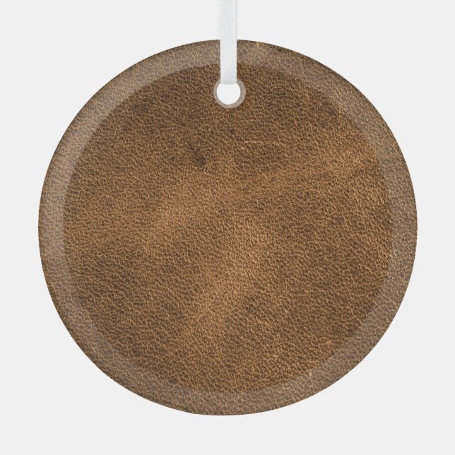 Old Brown Leather: Textured Background Glass Tree Decoration (Front)
