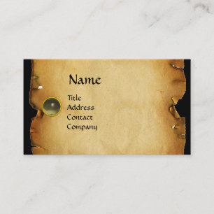 OLD BROWN PARCHMENT, GEM STONE, MONOGRAM grey Business Card
