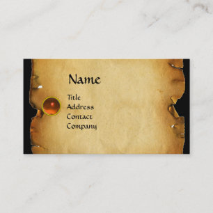 OLD BROWN PARCHMENT, GEM STONE, MONOGRAM orange Business Card