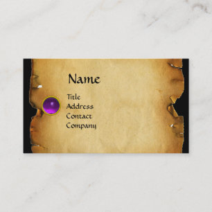 OLD BROWN PARCHMENT, GEM STONE, MONOGRAM purple Business Card