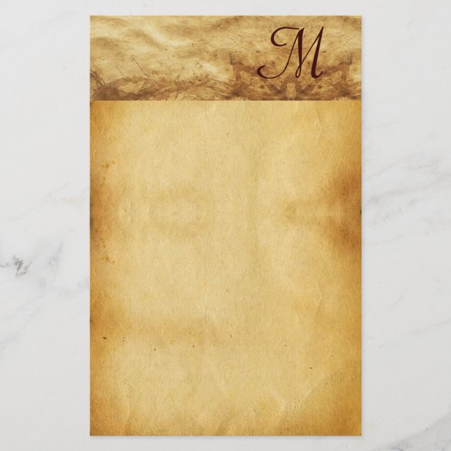 OLD BROWN PARCHMENT Monogram Stationery (Front)
