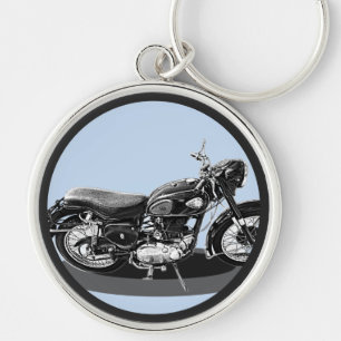 Old BSA Black and White Motorbike Key Ring