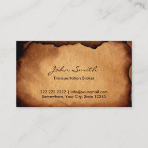 Old Burned Paper Transportation Broker Business Card