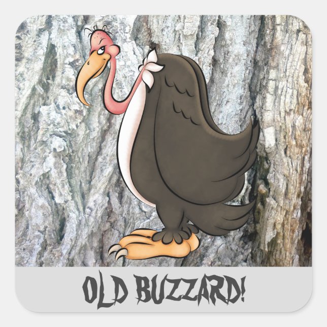 Old Buzzard cartoon faux wood sticker (Front)