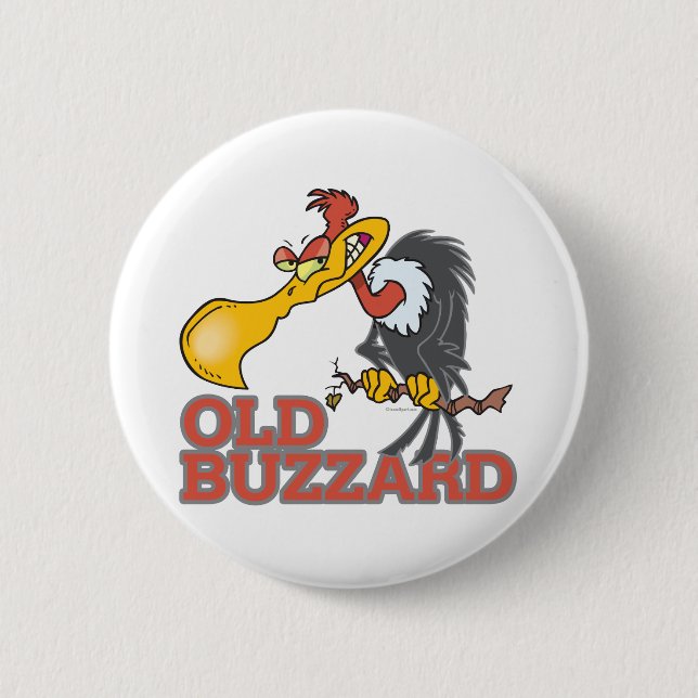 old buzzard funny cartoon character 6 cm round badge (Front)