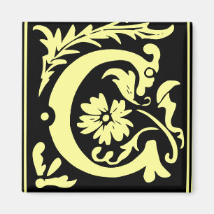 Old Calligraphy Letter C Square Fridge Magnet