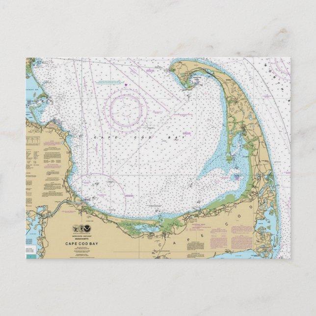 Old Cape Cod Bay Nautical Chart  Postcard (Front)