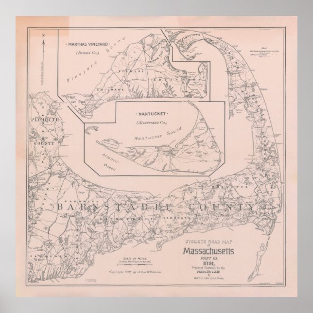 Old Cape Cod MA Map (1891)  Poster (Front)