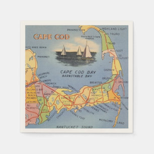 Old Cape Cod Massachusetts Map Napkin