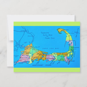 Old Cape Cod tourist Map Postcard