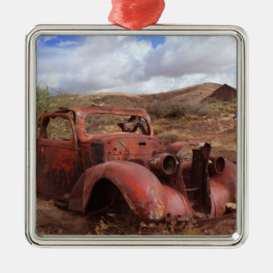 Old Car Rusting In Desert Landscape Metal Tree Decoration