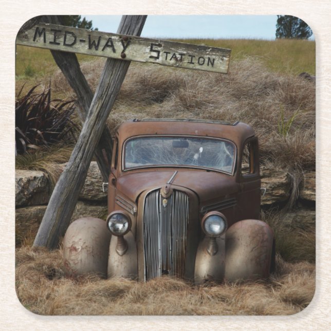 Old car square paper coaster (Front)