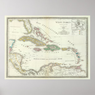 Old Caribbean Map (1855)  Poster