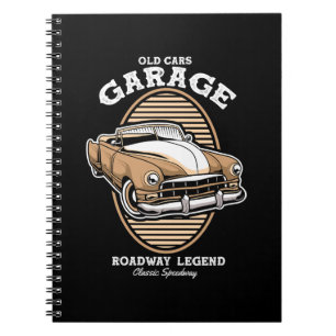 Old Cars Garage Roadway Legend Notebook