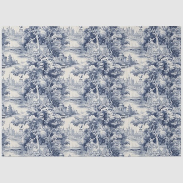 Old Castle Modern Blue Toile de Jouy pattern Tissue Paper (Front)
