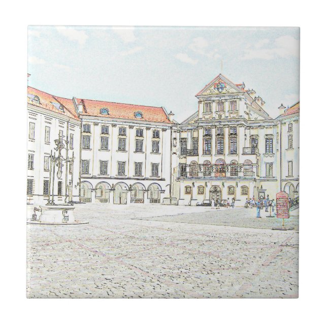 Old Castle Palace Architecture Sketch Tile (Front)