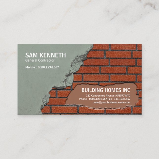 Old Cementing New Red Brick Wall Construction Business Card (Front)