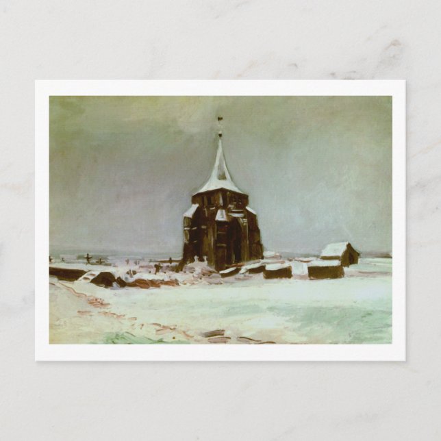 Old Cemetery Tower in Snow, Van Gogh Fine Art Postcard (Front)