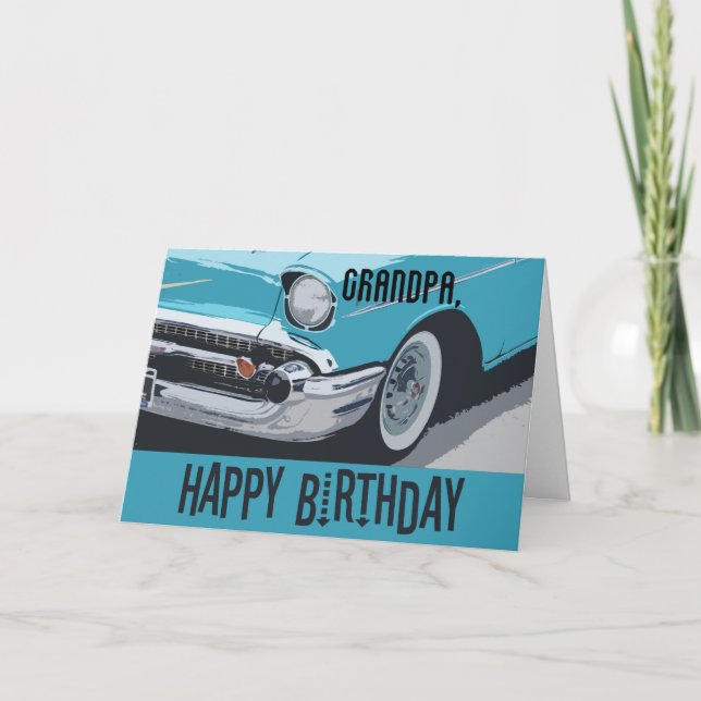 Old Chevy birthday in blue for any grandpa. Card (Front)