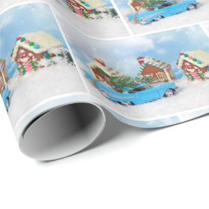 old Chevy car with Christmas gingerbread house Wrapping Paper