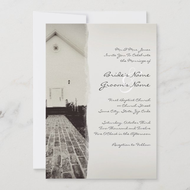 Old Church Vintage Wedding Invitation 5x7 (Front)
