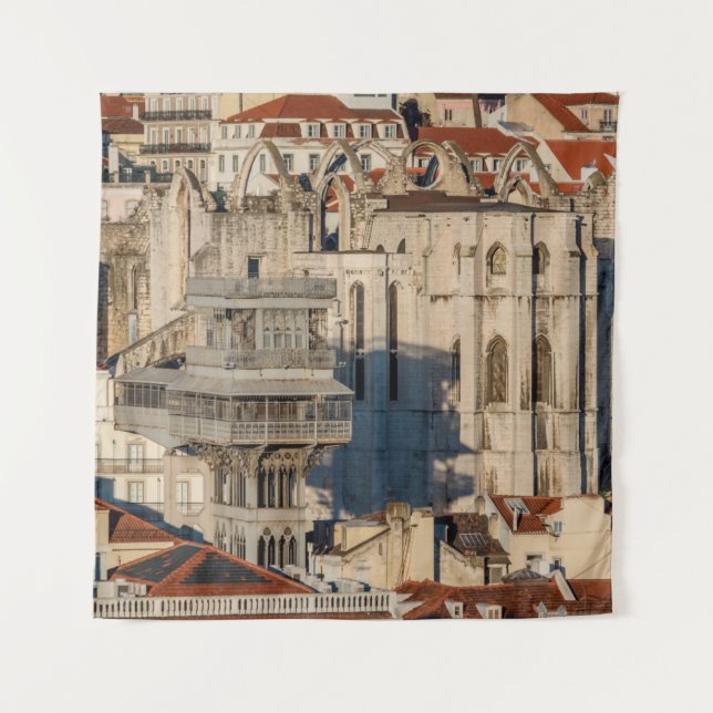 Old city of Lisbon with view tower and church ruin Tapestry (Front)