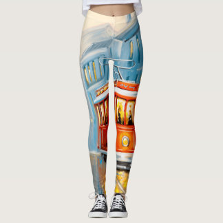 Old City Tram Oil Painting Leggings
