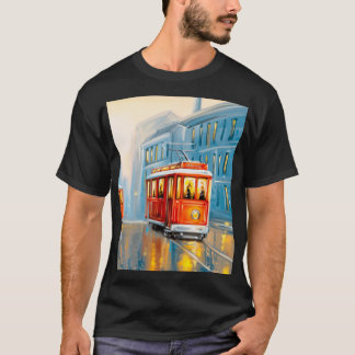 Old City Tram Oil Painting T-Shirt