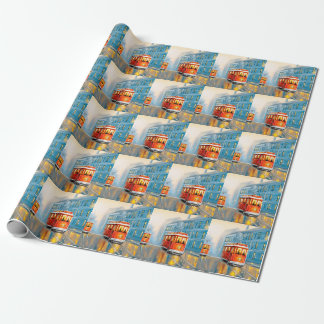 Old City Tram Oil Painting Wrapping Paper