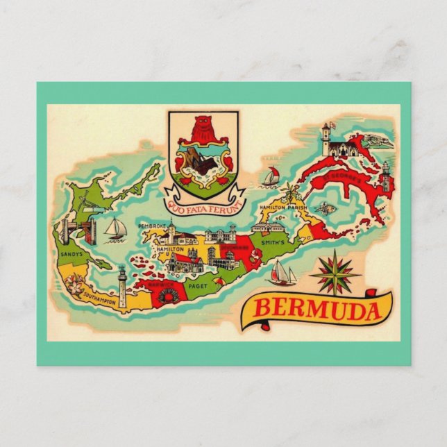 Old Classic Bermuda Map Postcard (Front)