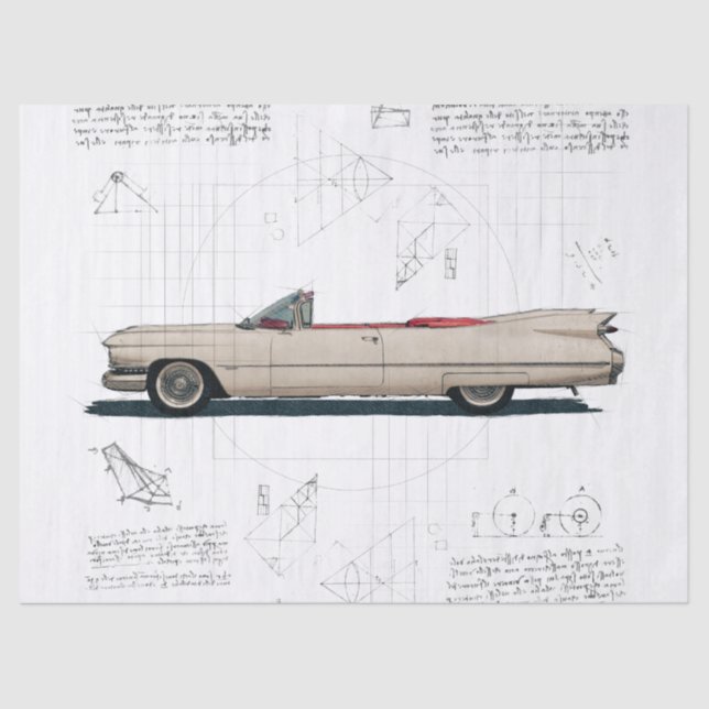 Old Classic Cadillac Convertible Car Decoupage Tissue Paper (Front)