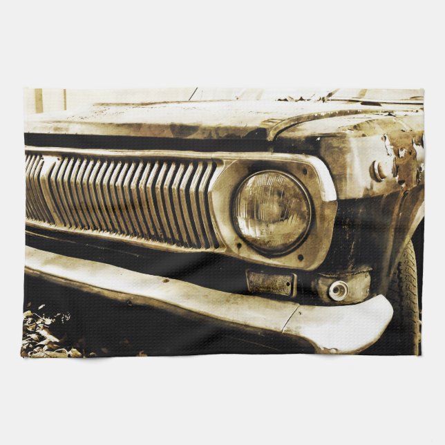 Old Classic Car Headlight #2 Tea Towel (Horizontal)