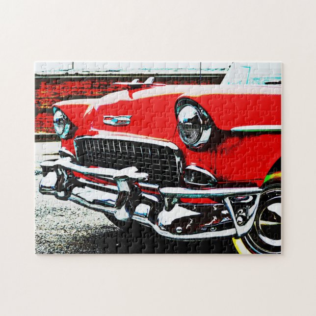 Old Classic Red Car Vintage Art Puzzle (Horizontal)