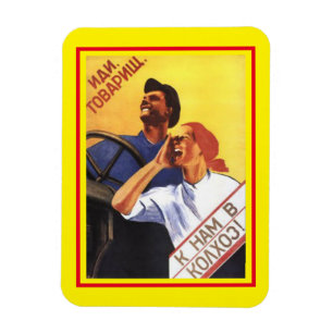 Old Classic Soviet Poster Come Comrade to Our Farm Magnet