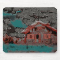 Old clay house with drizzled motion, under clouds