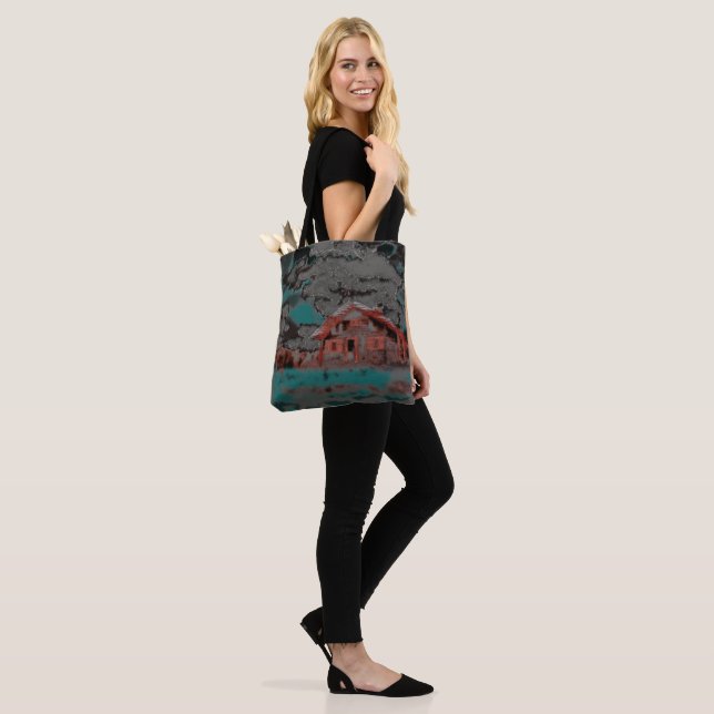Old clay house with drizzled motion, under clouds  tote bag (On Model)